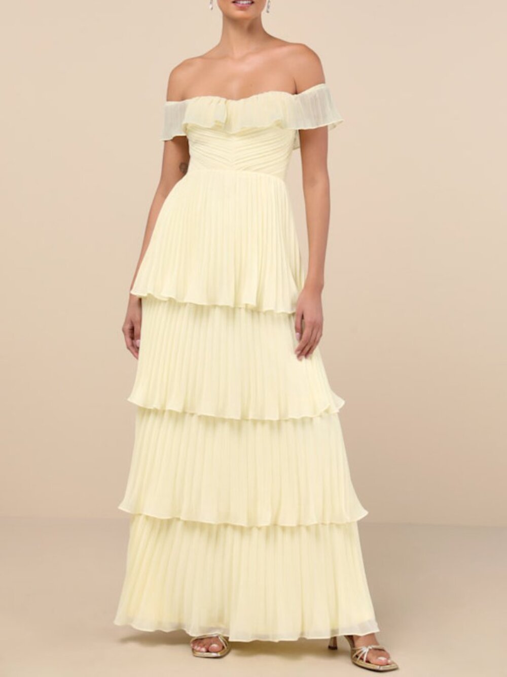 Lulus Pale Yellow Off-the-shoulder Maxi Dress - Size XL